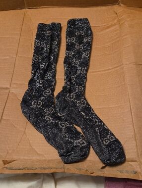 Gucci Black Lurex Logo Crew Socks